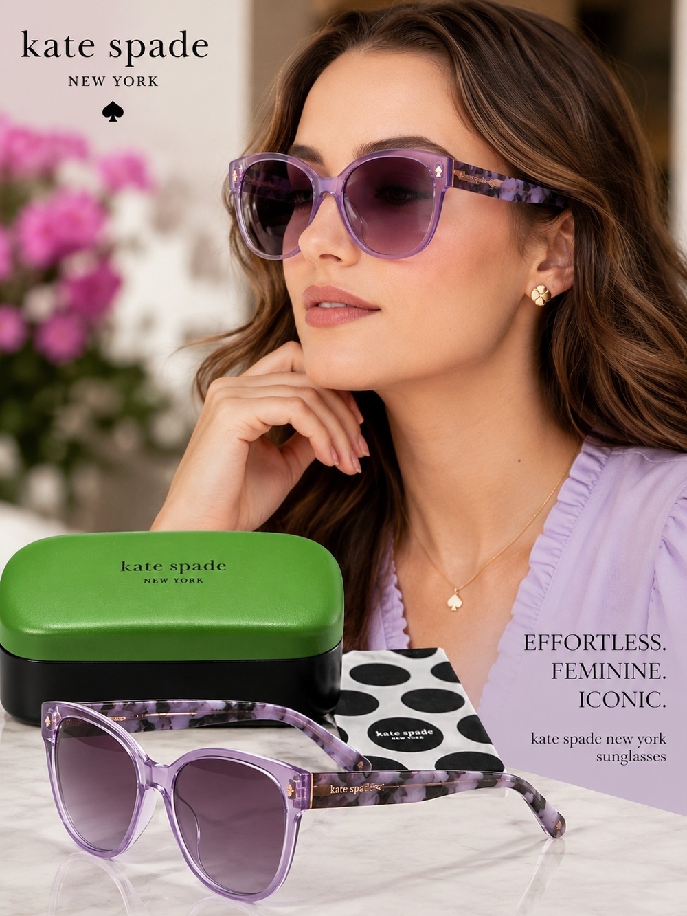 Kate Spade Tortoise Shell Javana Sunglasses Violet Purple 53-18-140 Cloth Case